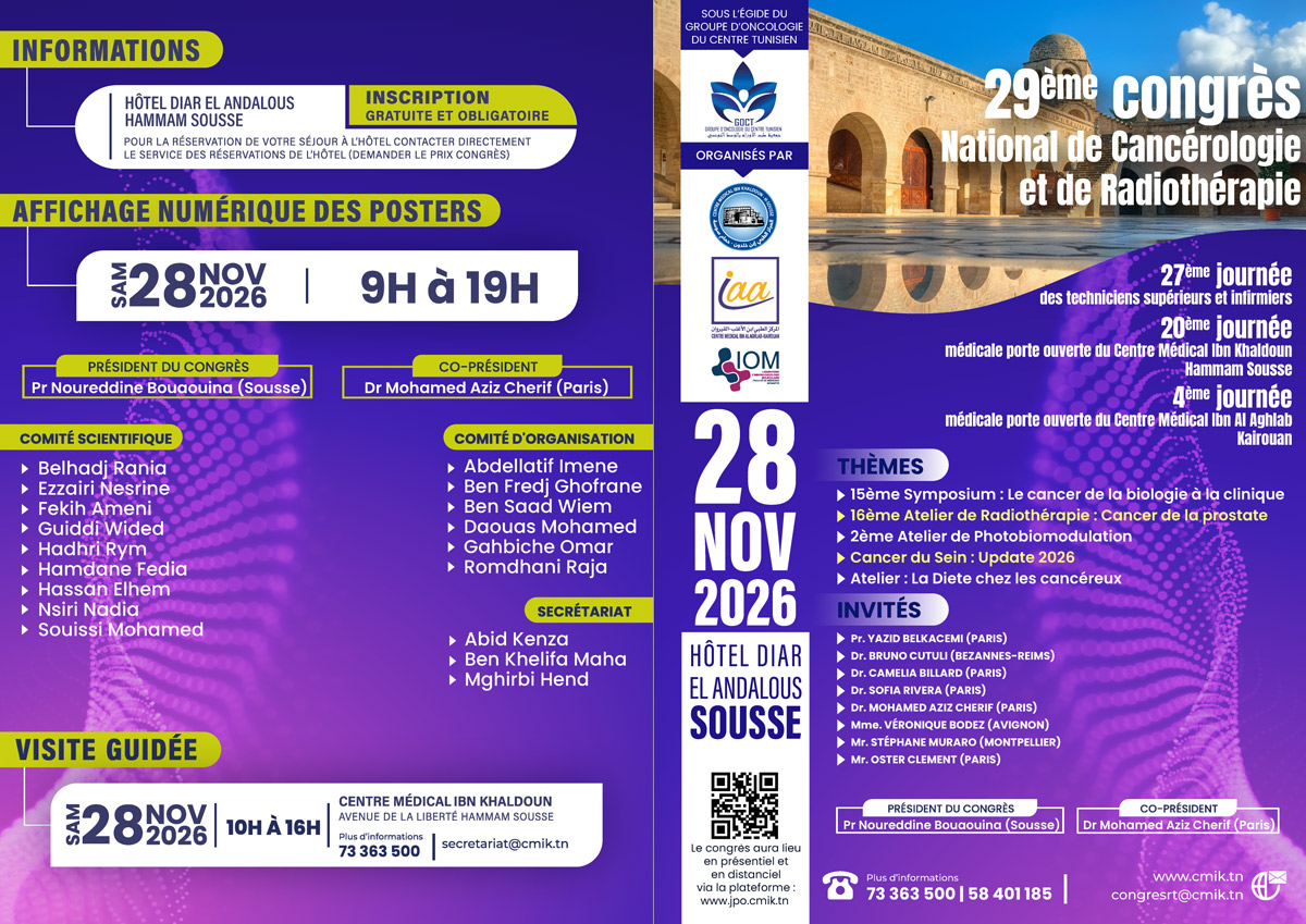 29ème congrès national cancérologie radiothérapie tunisie